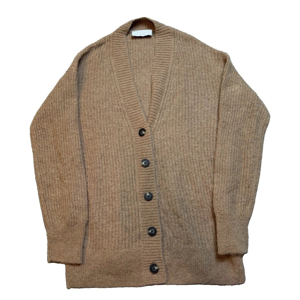 EVERLANE Cardigan Sweater XS Alpaca Merino Wool Blend Tan Casual Preppy
